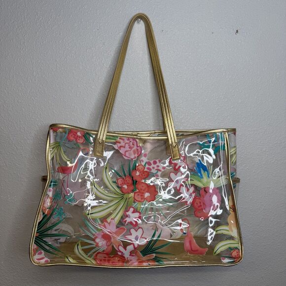 Spartina 449 Retreat Clear Beach Tote Flamingo Floral Clear - Picture 2 of 4